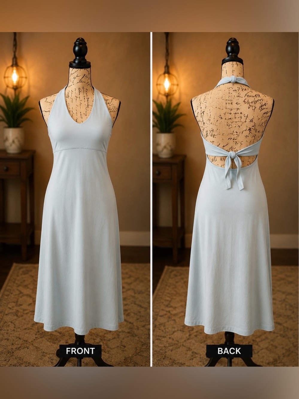 Patagonia Light Blue Halter Maxi Dress Open Back Size Small